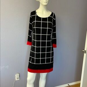 Enfocus Studio Black and White Sheath Dress with Cuffed Sleeves